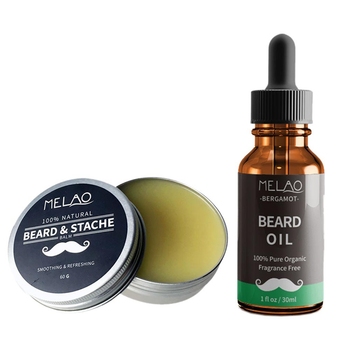 Melao 2Pcs/Set Men'S Beard Oil Strengthens Healthy Beard Growth And Moroccan Nut Oil Wax Improves Glossy Lasting Men'S Beard Set